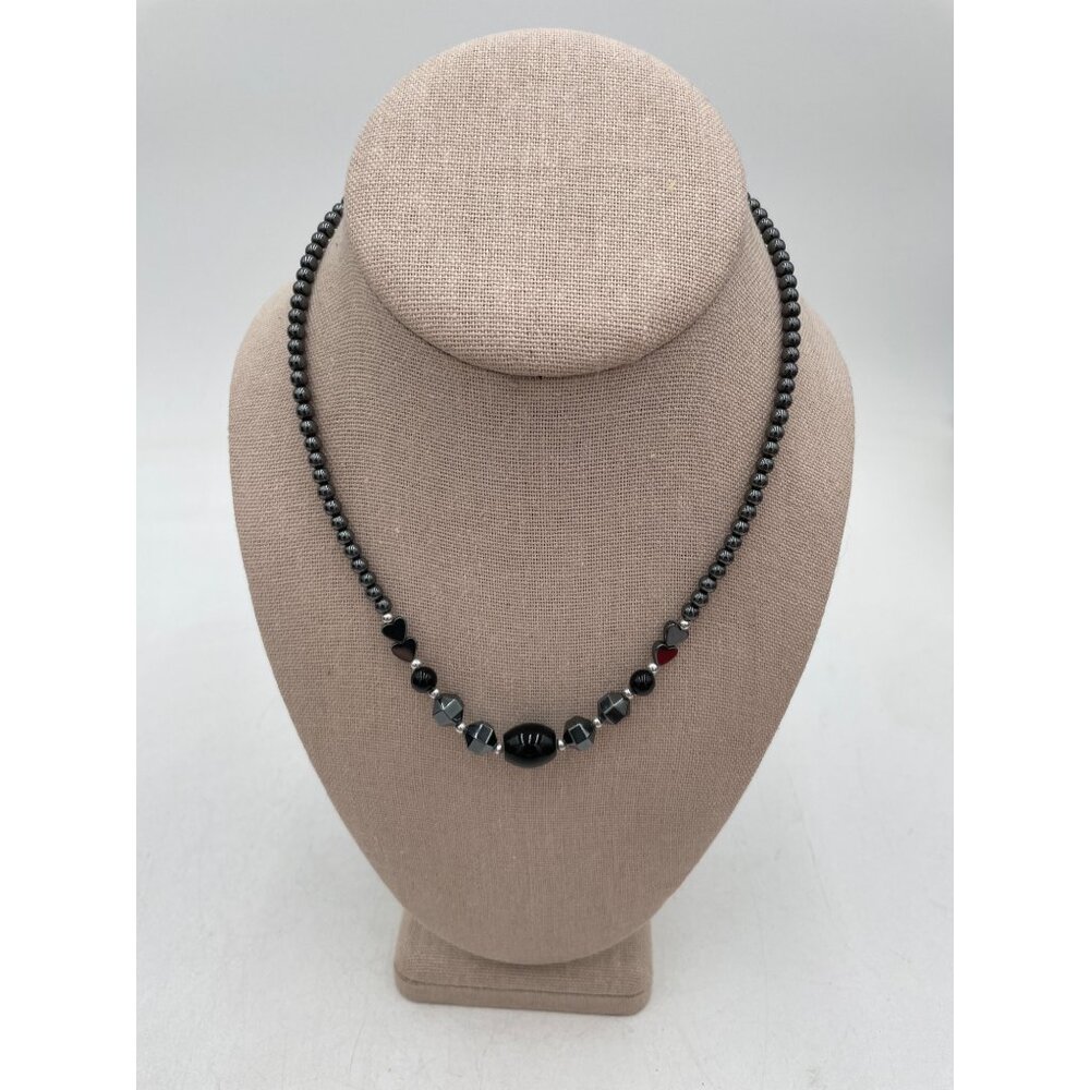 Vintage Necklace With Black Hematite Beads 16" Drop Elegant Jewelry Screw Clasp